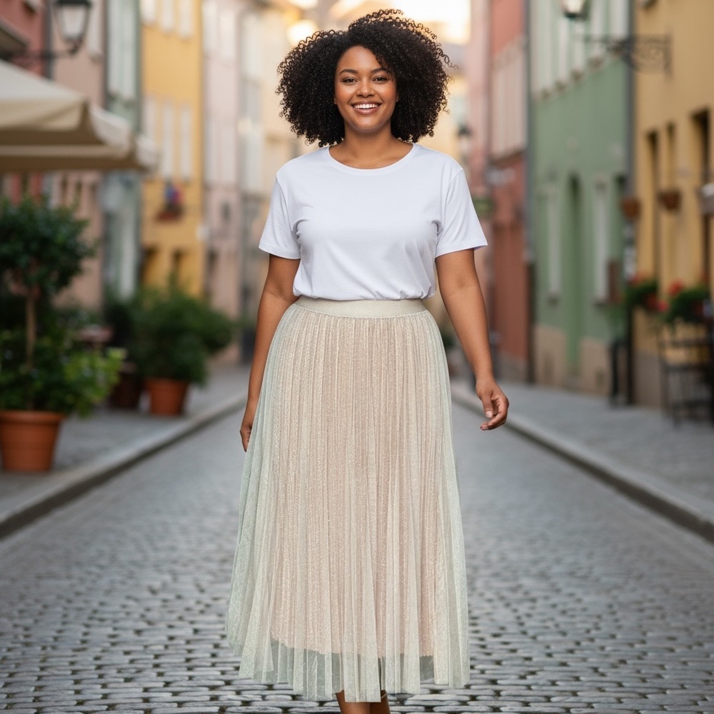 Elegant Cream Champagne Tulle Skirt